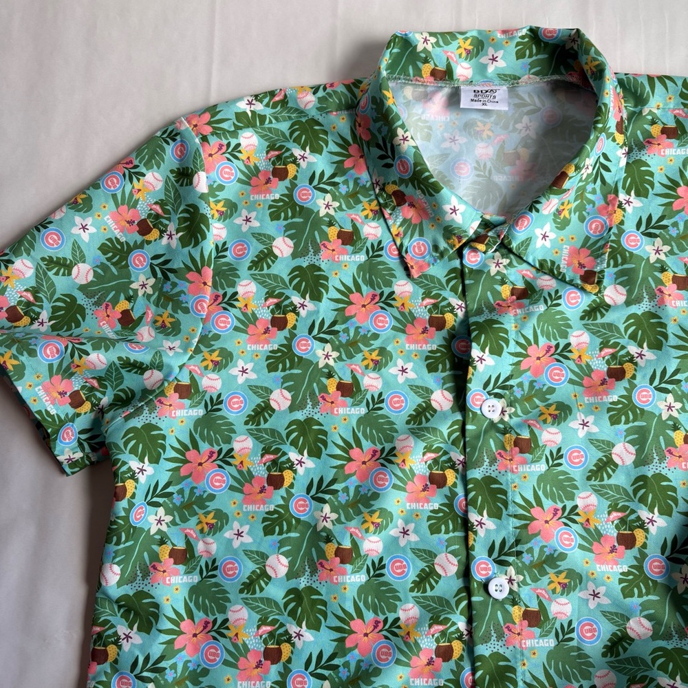Chicago Cubs Shirt Mens XL Blue Hawaiian Aloha MLB Baseball SGA Floral Jim Beam